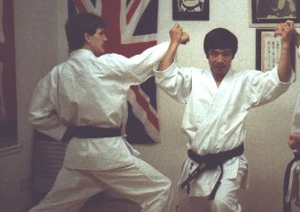 Photocall with Shihan Kanazawa at Dave's home dojo 1988